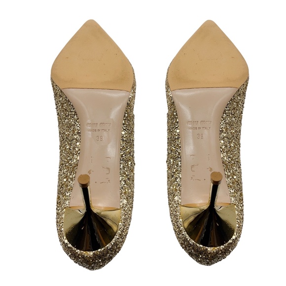 MIU MIU GOLD METALLIC GLITTER PUMPS - Picture 7 of 8